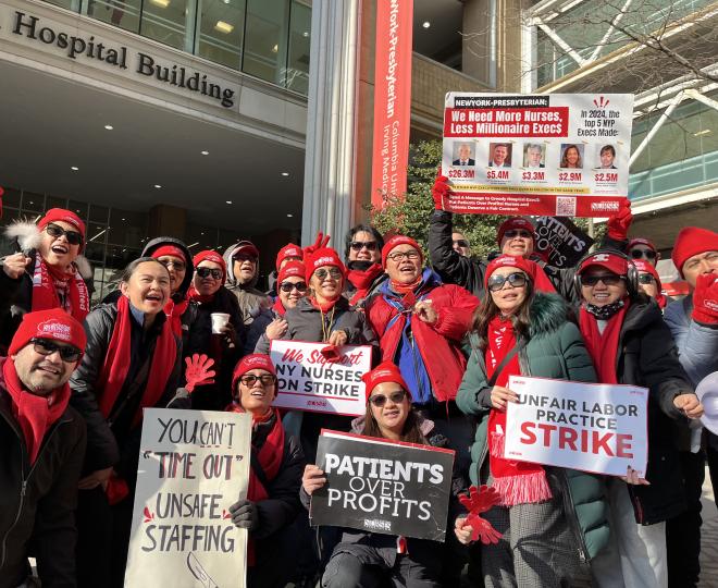 Striking nurses at NYP Milstein