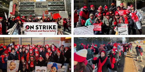 Collage of photos from the 2026 NYC Nurse Strike at NewYork-Presbyterian