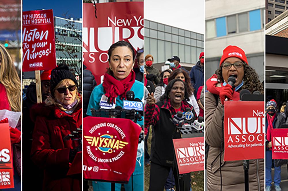 Collages of nurses speaking out at various private sector hospitals