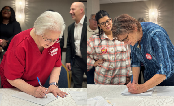 Collage of nurses voting for ratify new contracts on Long Island