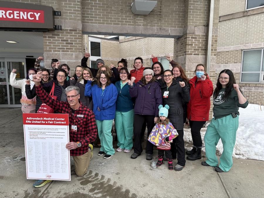 Nurses at Adirondack Medical Center deliver their bargaining petition platform