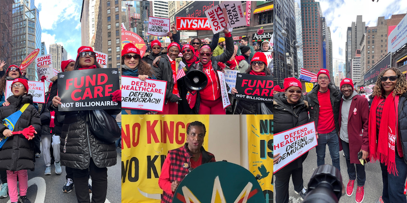 Collage of NYSNA members at No Kings March NYC