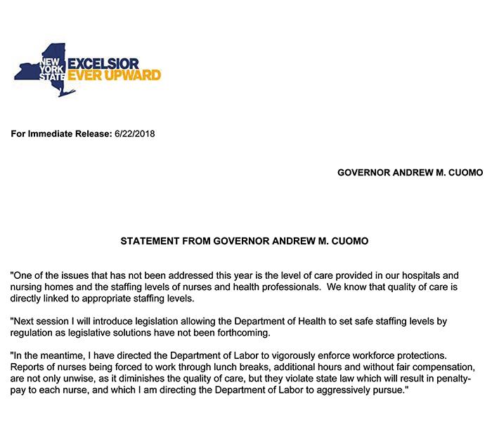 Cuomo Safe Staffing PR