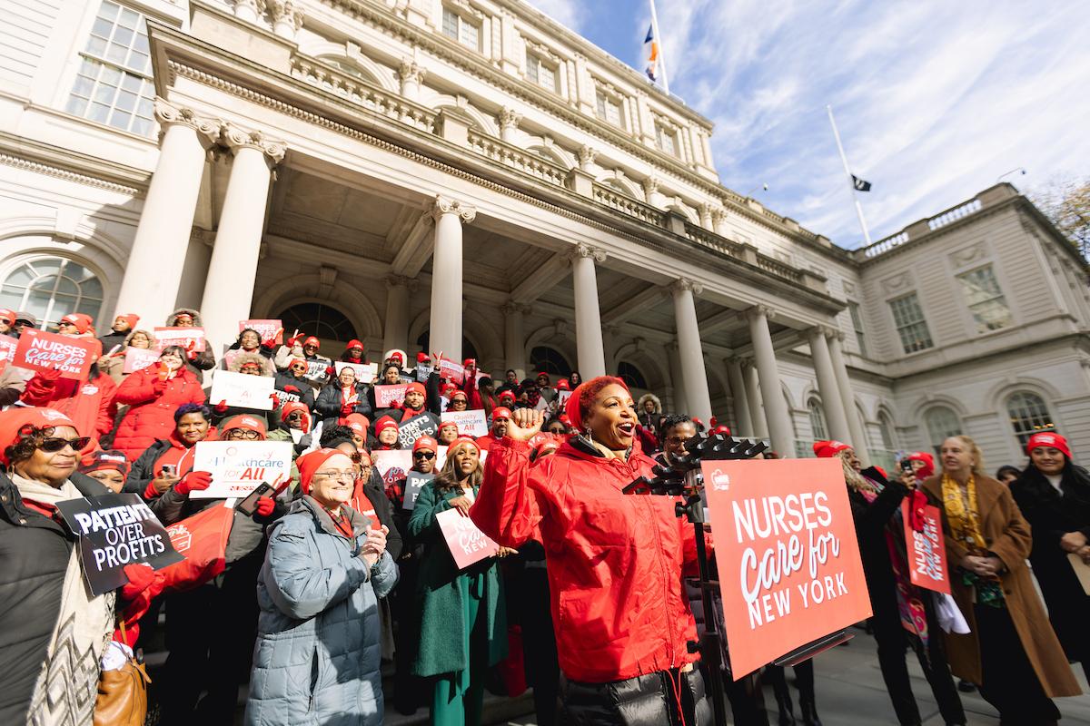 Nurses Rally Outside New York City Hall