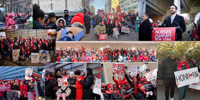 Collage of photos from second week of NYC nurse strike