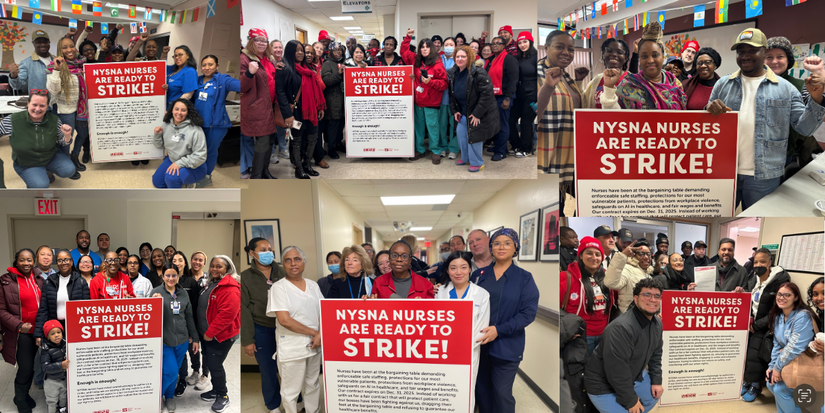 Collage of photos of nurses delivering 10 day strike notices