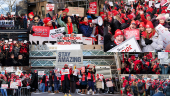 Collage of photos from the 2026 NYC Nurses' Strike