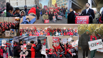 Collage of photos from second week of NYC nurse strike