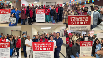 Collage of photos of nurses delivering 10 day strike notices