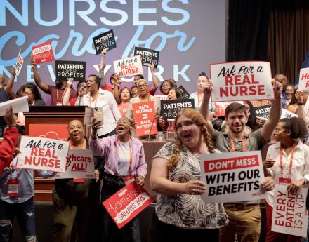 NYSNA nurses rallied in support of their bargaining platform at the 2025 Private Sector Bargaining Conference on Aug. 14