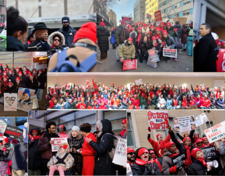 Collage of photos from second week of NYC nurse strike