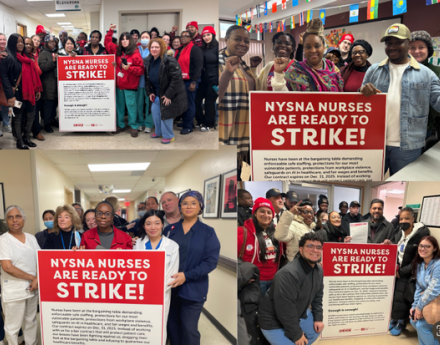 Collage of photos of nurses delivering 10 day strike notices