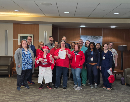 NYSNA members at Champlain Valley Physicians Hospital deliver an informational picket notice to management